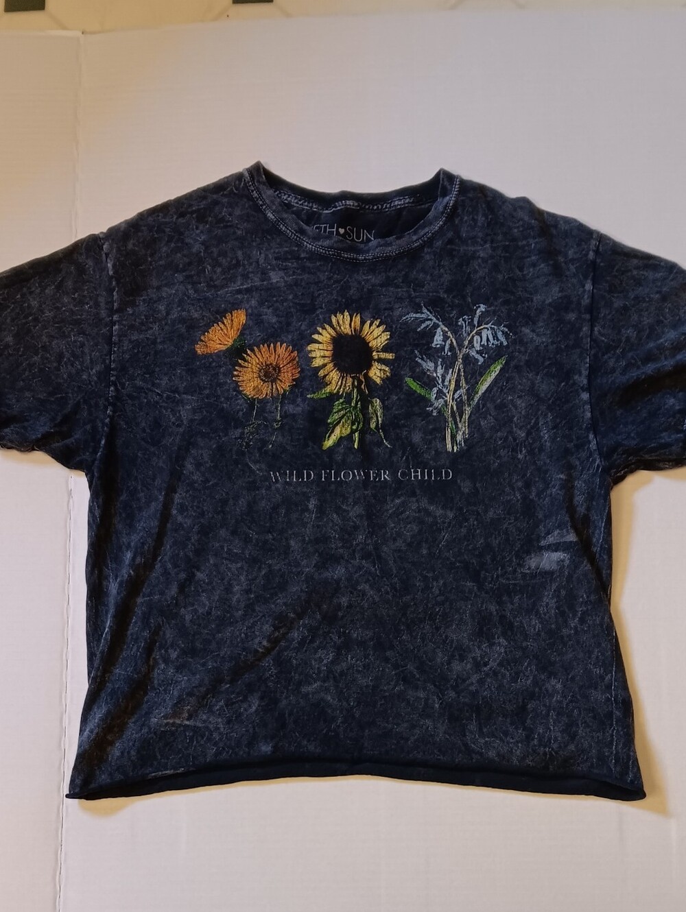 Fifth Sun Black Mineral-Wash Wild Flower Graphic Tee